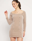 Camla Barcelona U-Neck Beige Corduroy Bodyon Dress