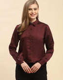 Camla Barcelona Solid Maroon Satin Shirt