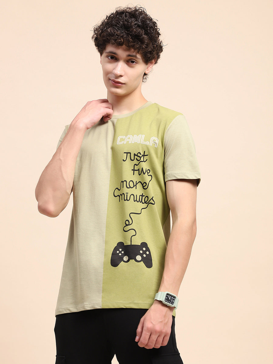 Camla Barcelona Graphic Print Sea Green Crew Neck T-Shirt