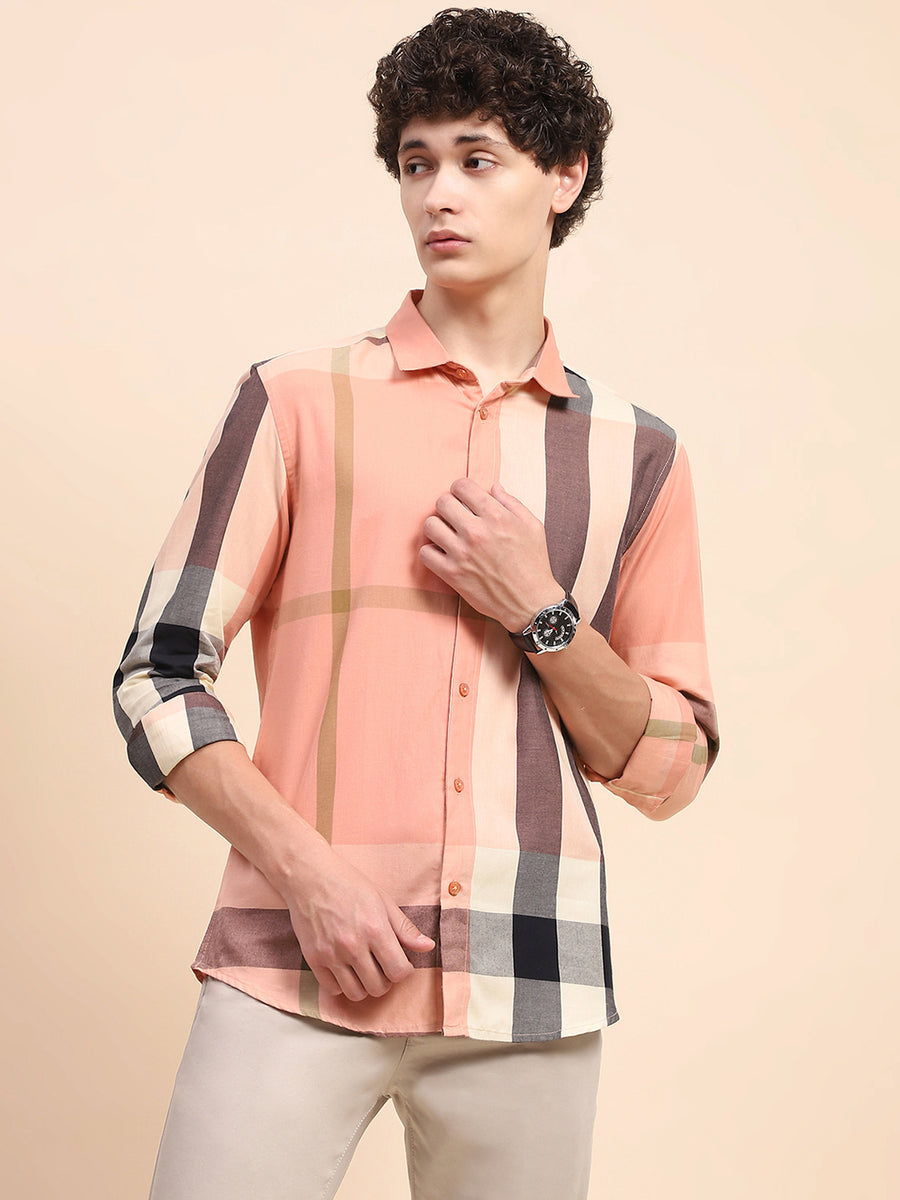 Camla Barcelona Chequered Peach Regular Shirt