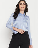 Madame Sky-blue Party Wear Shirt