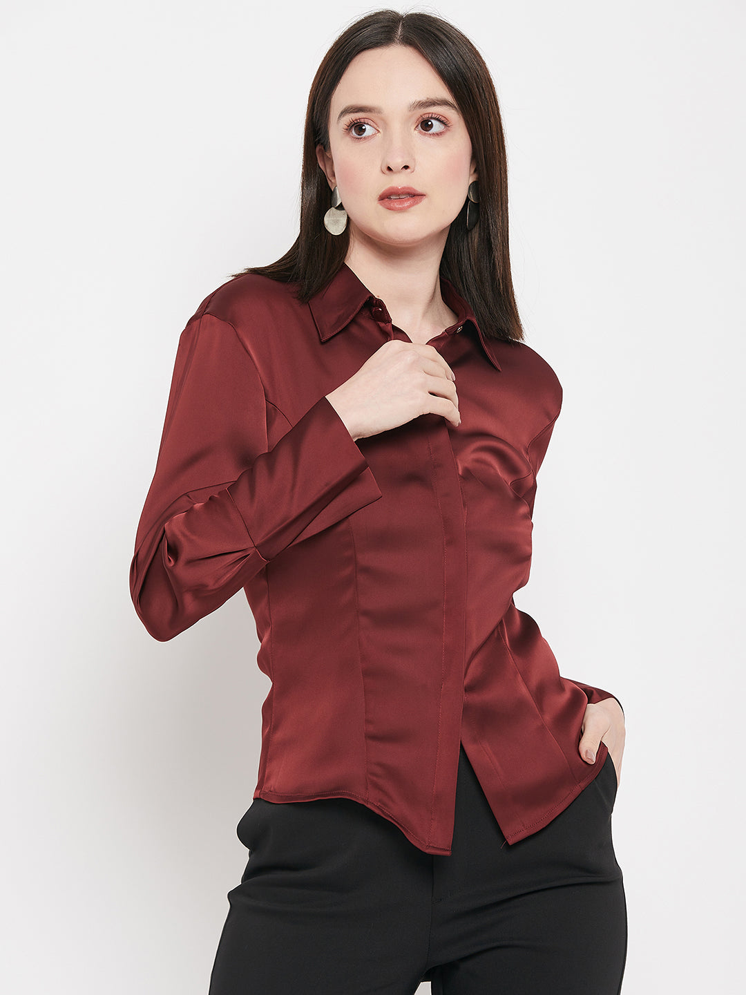 Camla Barcelona Cranberry Satin Shirt For Women