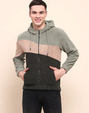 Camla Barcelona Color Blocked Olive Green Zipper Sweatshirt