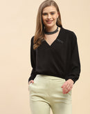 Camla Barcelona Surplice Neck Black Elasticated Waist Top