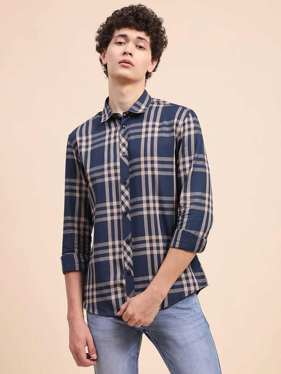 Camla Barcelona Chequered Blue Regular Shirt