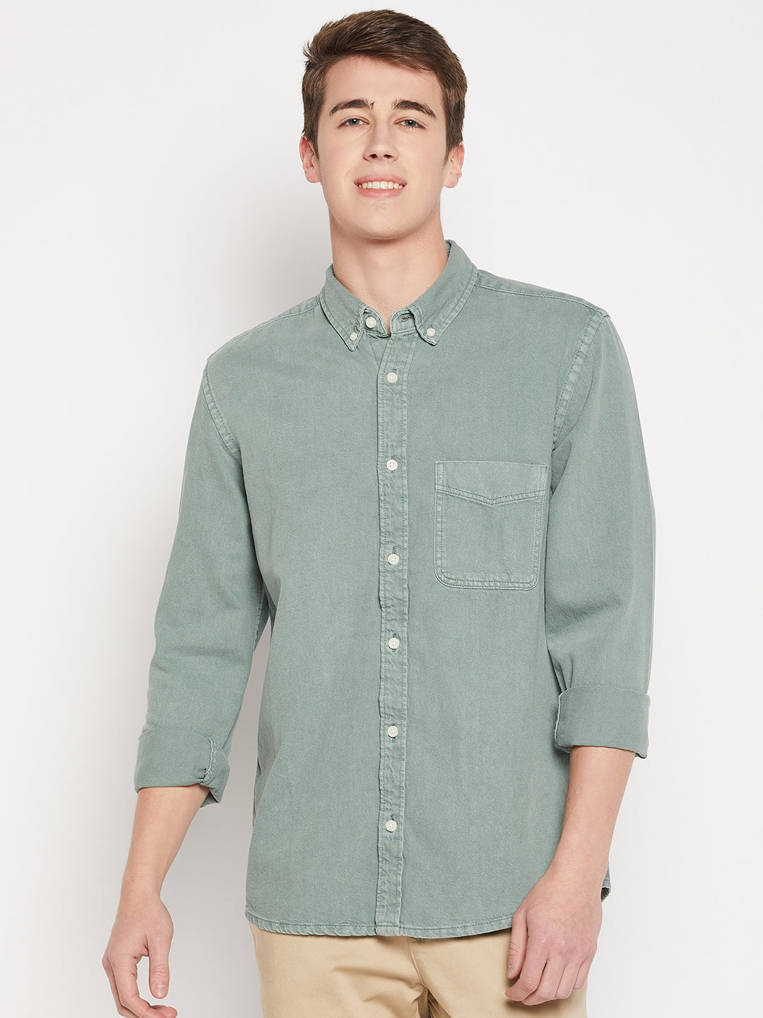 Camla Barcelona Washed Sage Green Shirt For Men