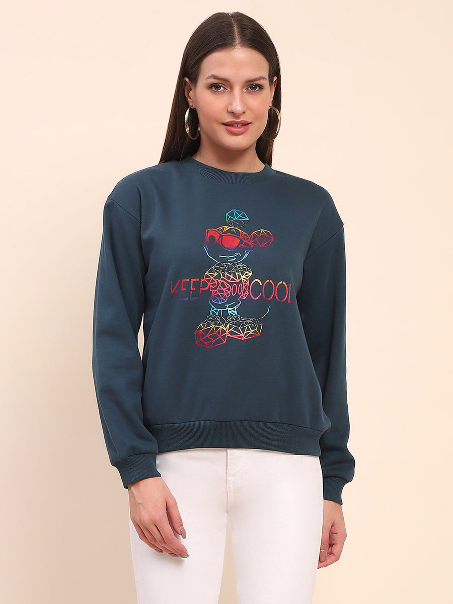 Camla Barcelona Cotton Disney Printed Teal Sweatshirt
