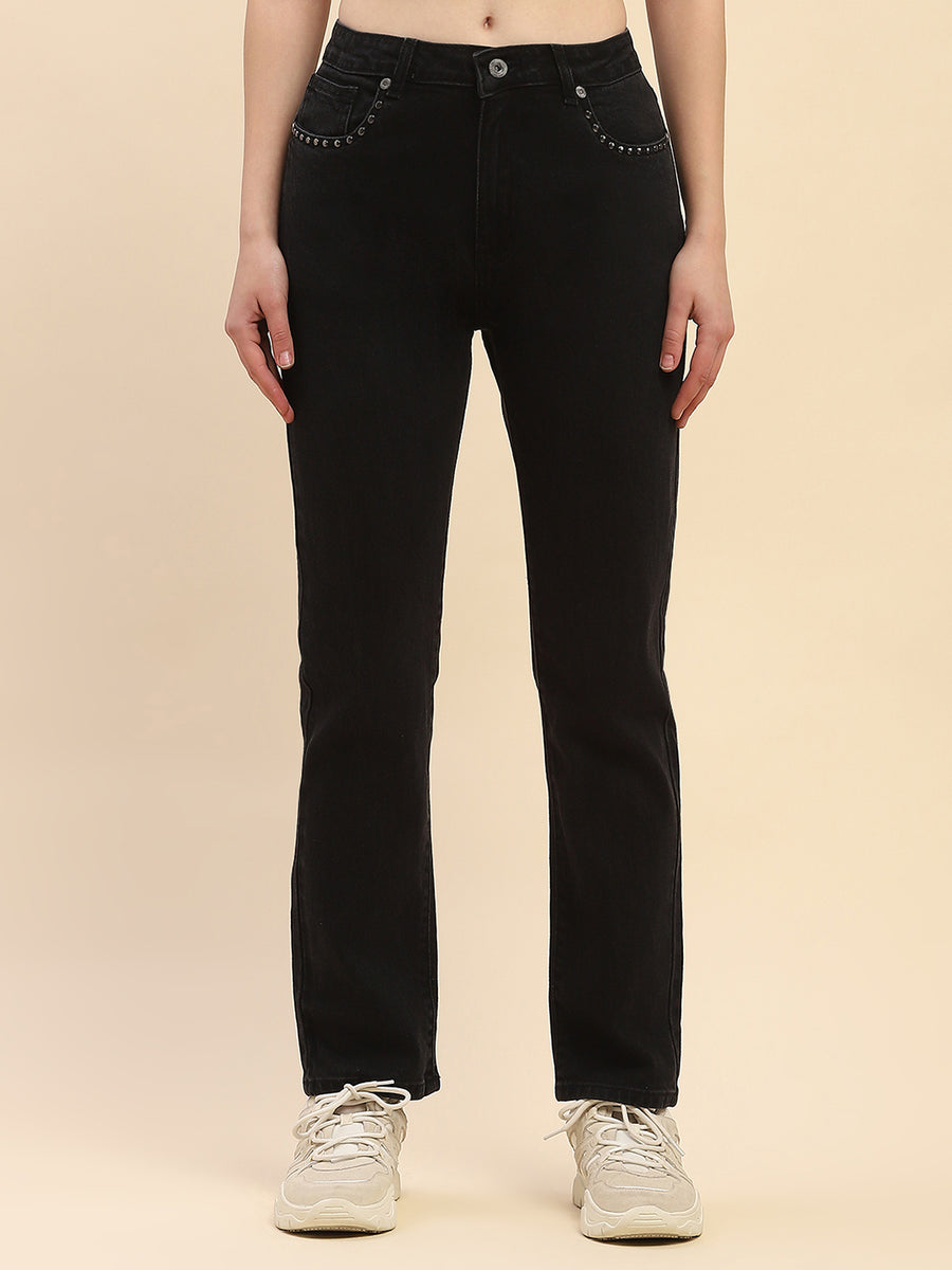Camla Barcelona Embellished Black Straight Fit Jeans