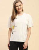 Camla Barcelona Graphic Printed Lilac Round Neck T-Shirt