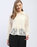 Madame Pleated Cuff Off-White Lace Shirt