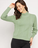 Camla Barcelona Cable Knit Sage Green Turtleneck Sweater