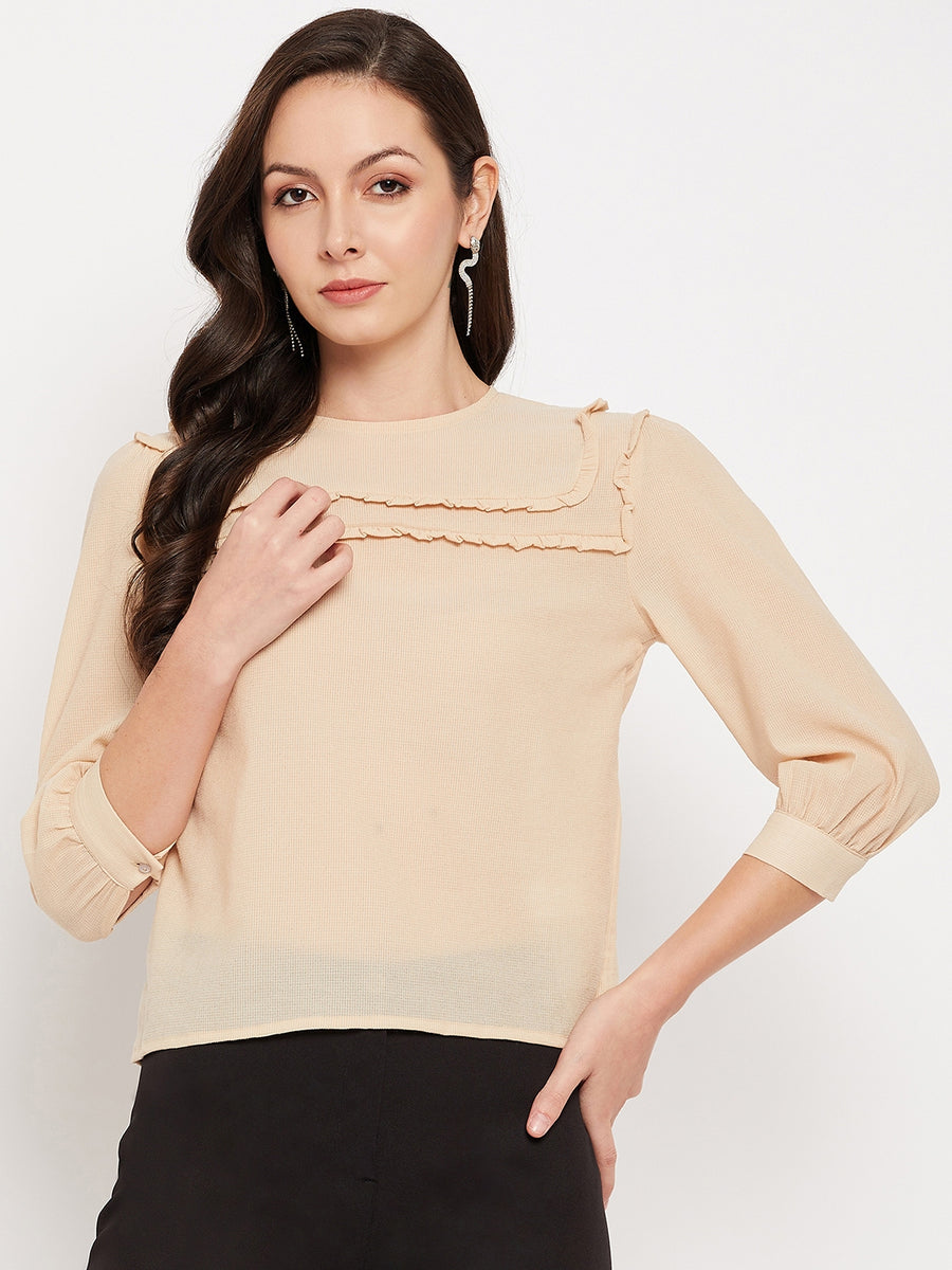 Camla Barcelona Mustard Cuffed  Sleeves Lacework Top