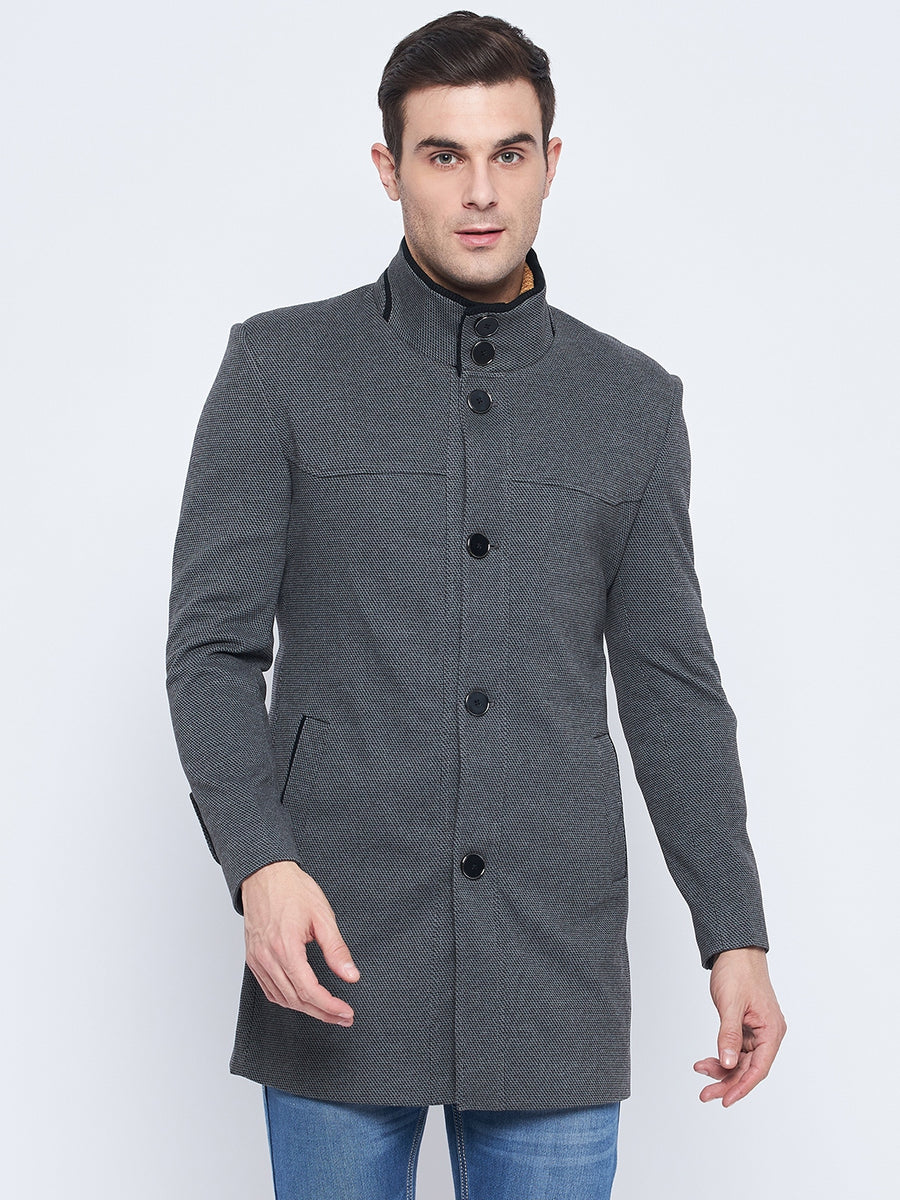 Camla Barcelona Stand Collar Chequered Grey Wollen Coat