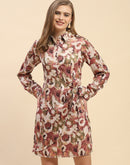 Camla Barcelona Abstract Print Beige Wrap Around Dress