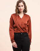 Camla Barcelona Cinched Waist Rust Surplice Neck Top