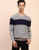 Camla Barcelona Striped Crew Neck Grey Sweater