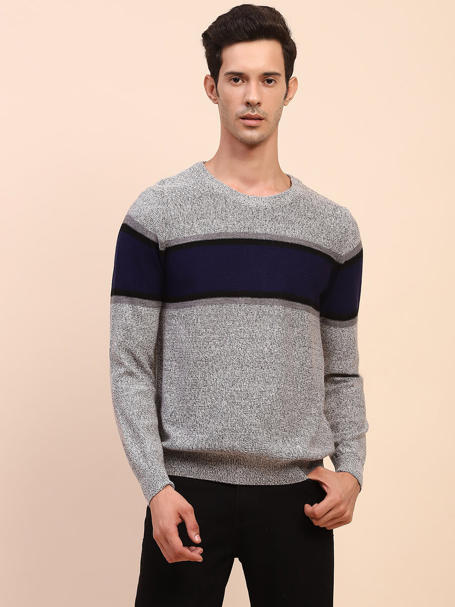 Camla Barcelona Striped Crew Neck Grey Sweater