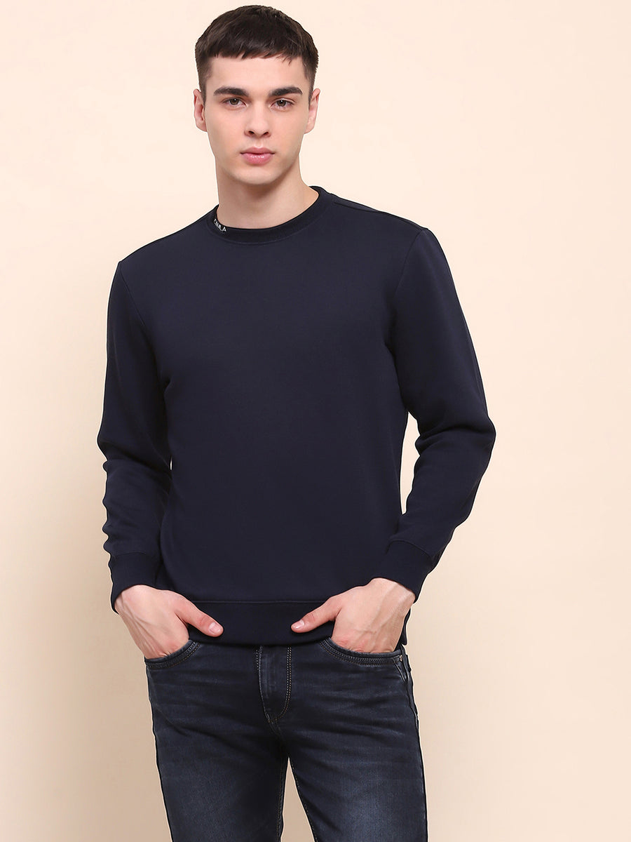 Camla Barcelona Cotton Solid Navy Blue Sweatshirt