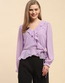 Camla Barcelona Ruffle Surplice Neck Lavender Wrap Top