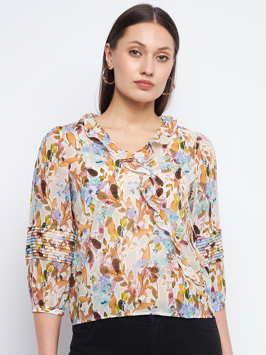 Madame Floral Off-White Ruffle Top