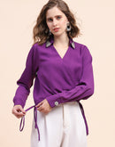 Camla Barcelona Surplice Neck Purple Drawstring Top