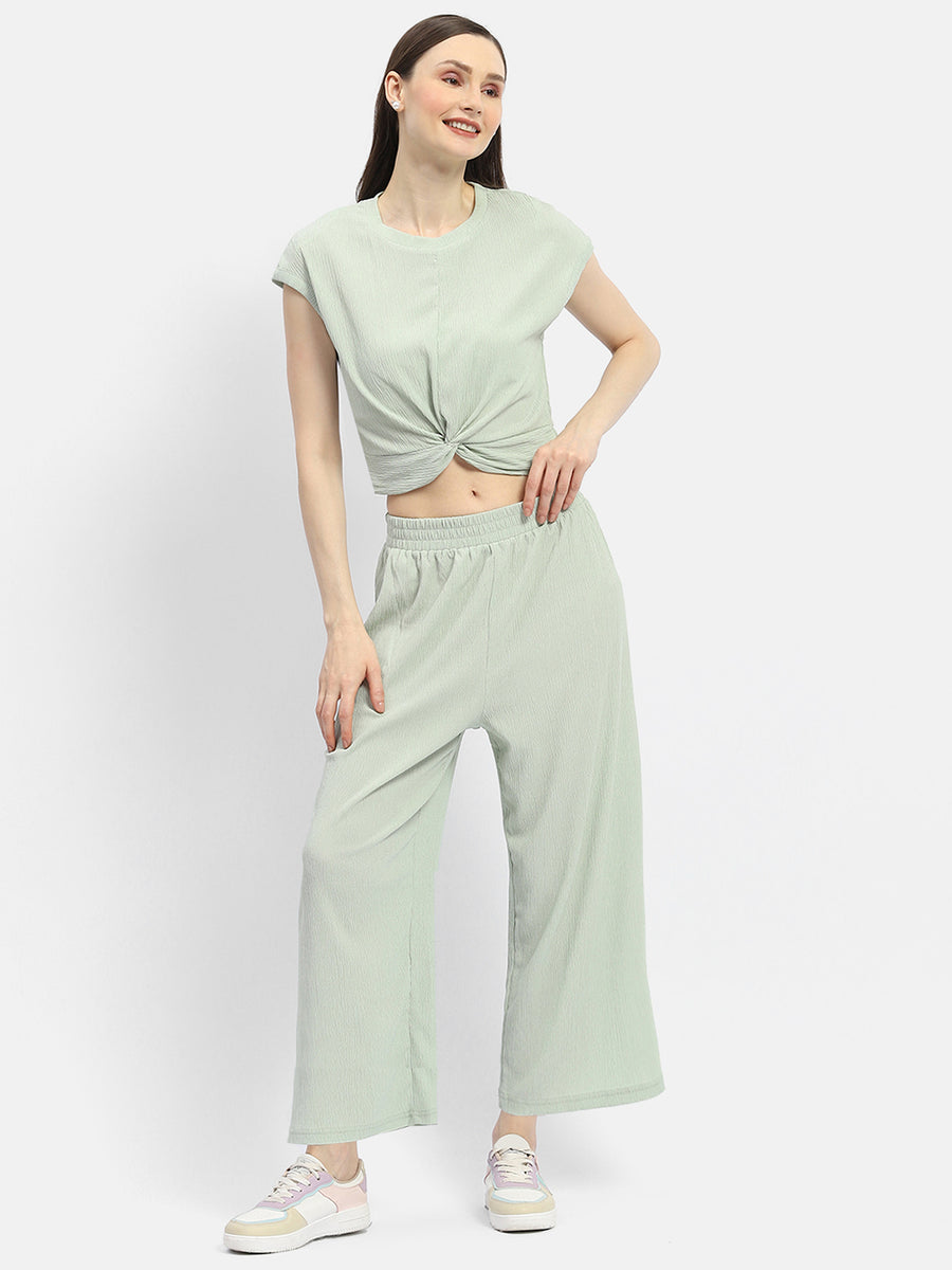 Madame Textured Mint Green Knotted Co-Ord Set