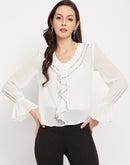 Camla Barcelona Ruffle Detailed White Striped Top
