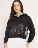 Camla Barcelona Women's Graphic Print Black Hooded Sweatshirt