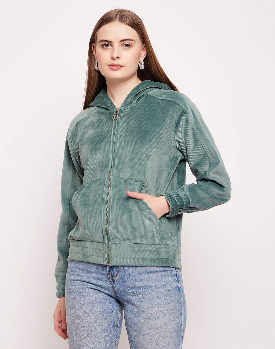 Camla Barcelona Green Hooded Velour Sweatshirt