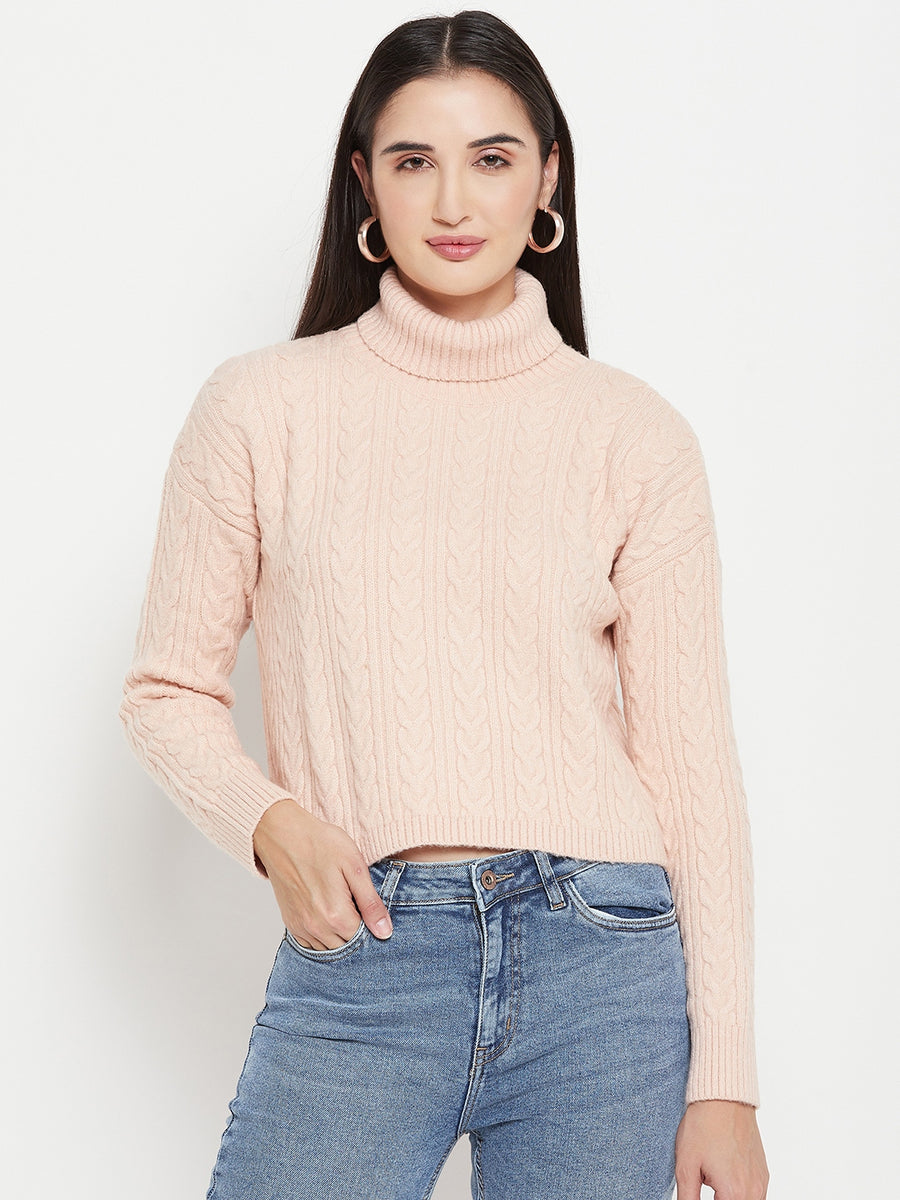 Camla Barcelona Cable Knit Peach Turtleneck Sweater