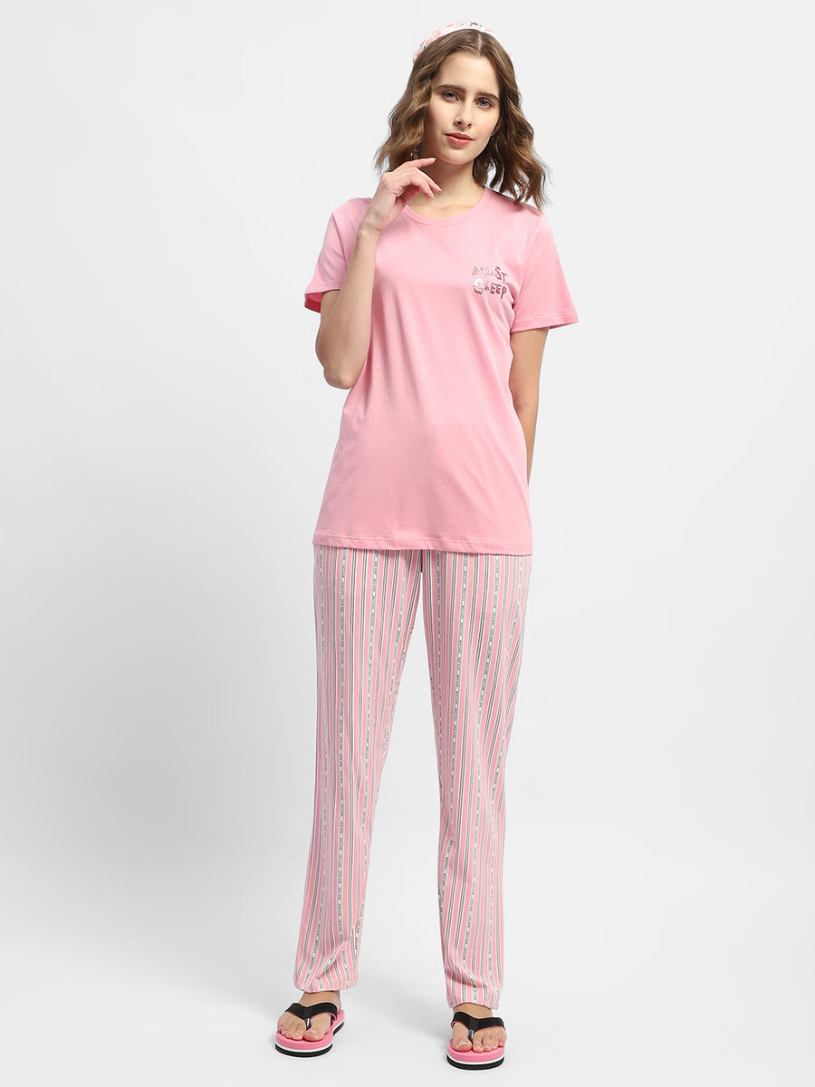 Msecret Typography Pink Two Piece Night Suit