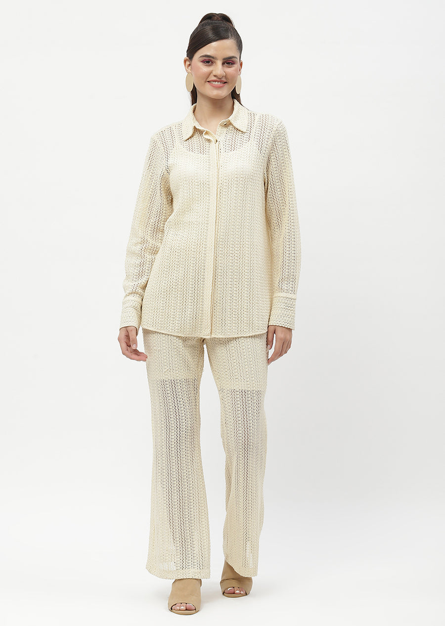 Madame Shanaya Kapoor Knitted Beige Three-Piece Co-Ord Set