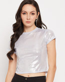 Camla Barcelona Silver Round Neck Crop Top