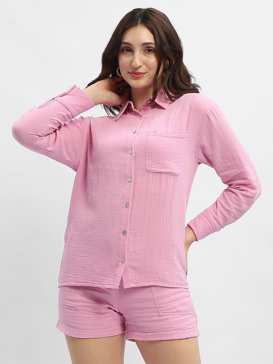 Madame Pink Crepe Regular Shirt