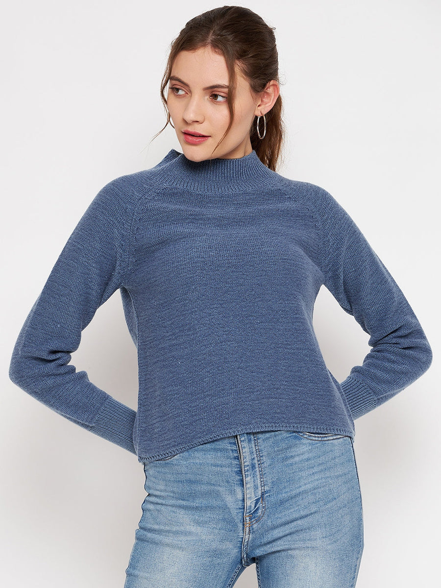 Camla Barcelona Mock Neck Steel Blue Sweater