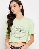 Camla Barcelona Neon Green Typography Crop Tshirt