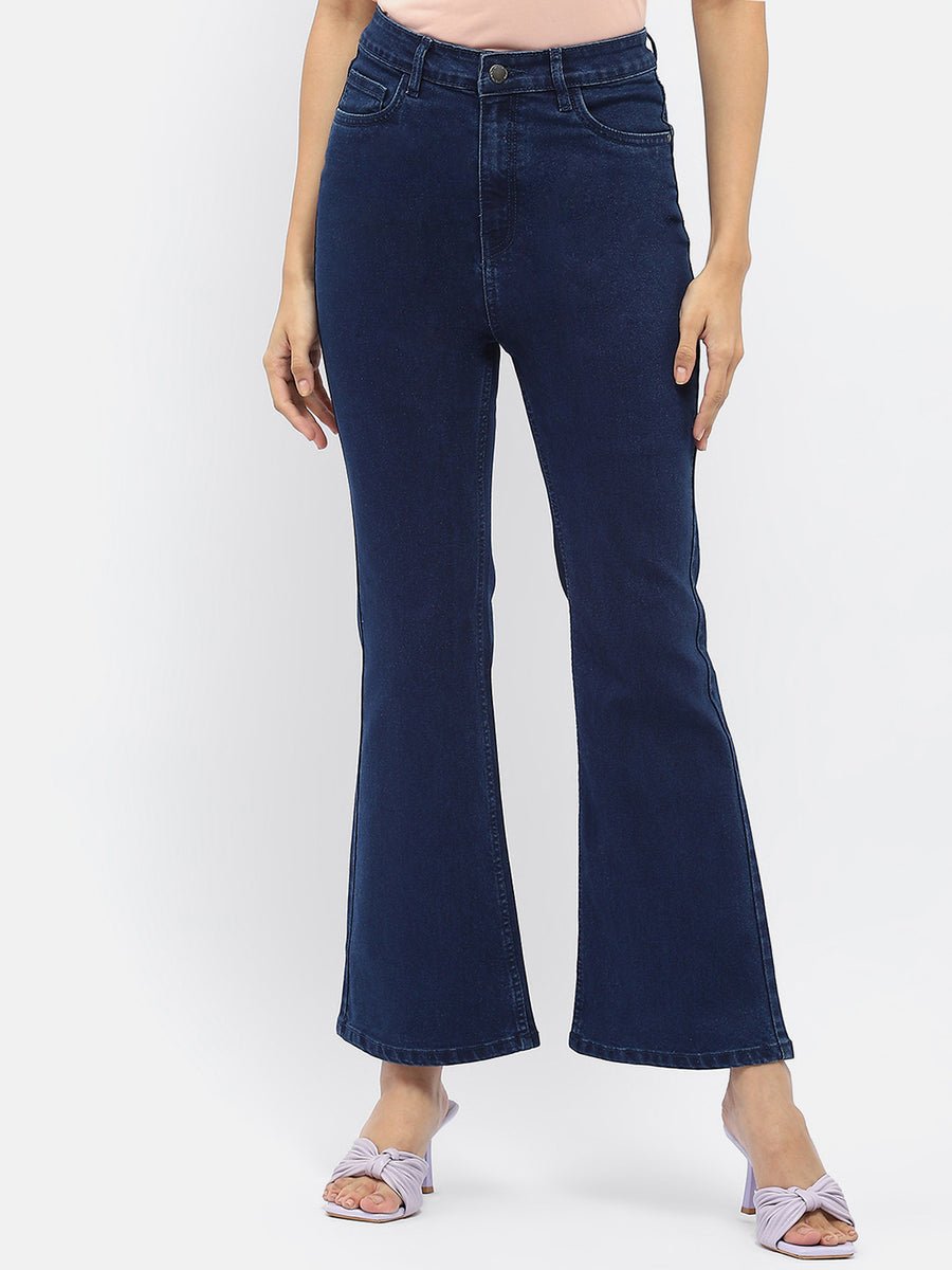 Madame Solid Blue Flared Jeans