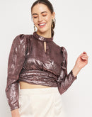 Camla Barcelona Keyhole Neck Metallic Brown Crop Top