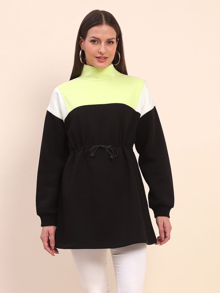 Camla Barcelona Cotton Color Blocked Tie Waist Black Sweatshirt