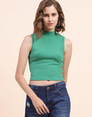 Camla Barcelona Mock Neck Emerald Green Ribbed Top