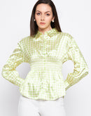 Camla Barcelona Lime Green Satin Smocked Shirt