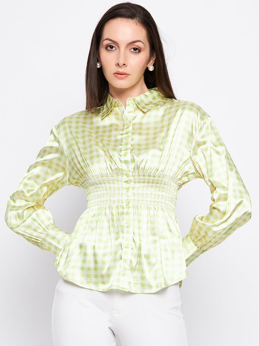 Camla Barcelona Lime Green Satin Smocked Shirt