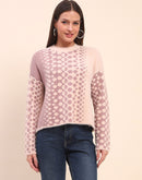 Camla Barcelona Nylon Blend Self Design Peach Sweater