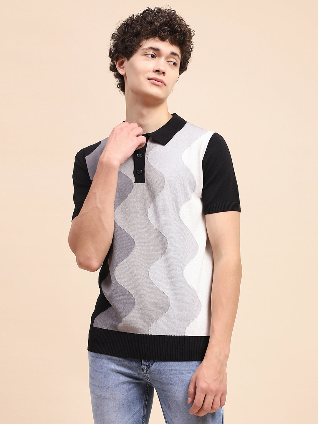 Camla Barcelona Colour Blocked Grey Polo Neck T-Shirt