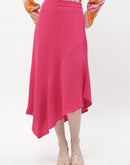 Madame Solid Hot Pink Asymmetric Skirt