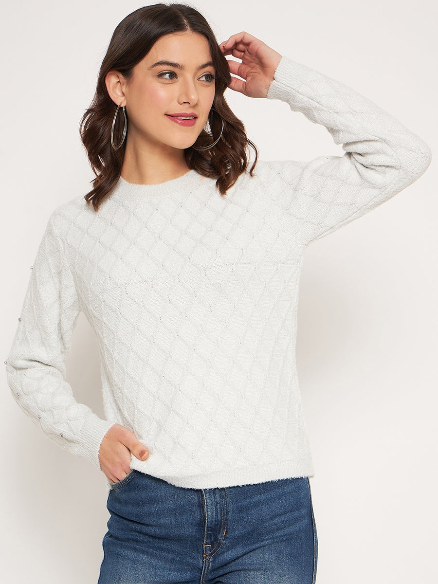Madame Offwhite Solid Sweater