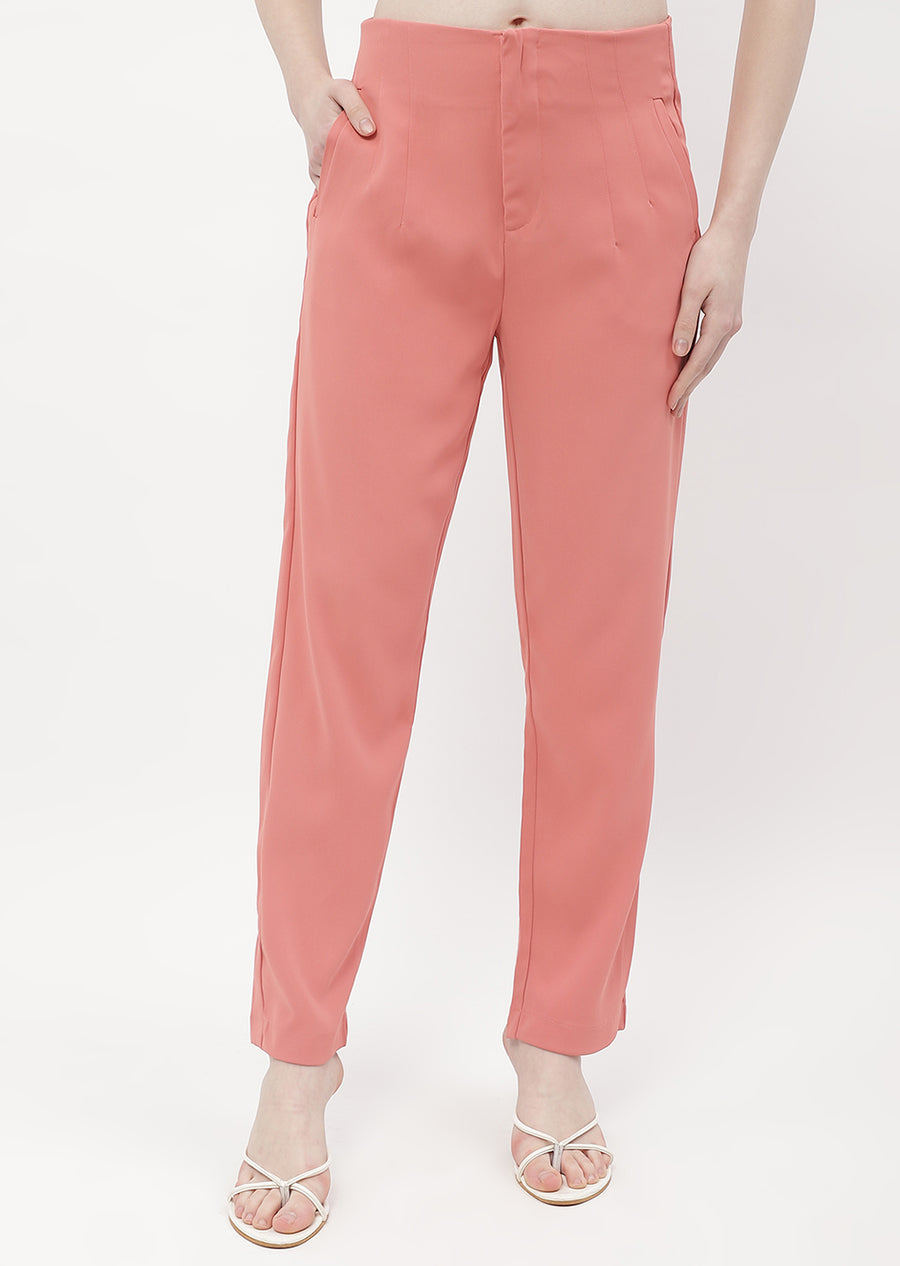 Madame Front Pleated Blush Orange Tapered Trousers