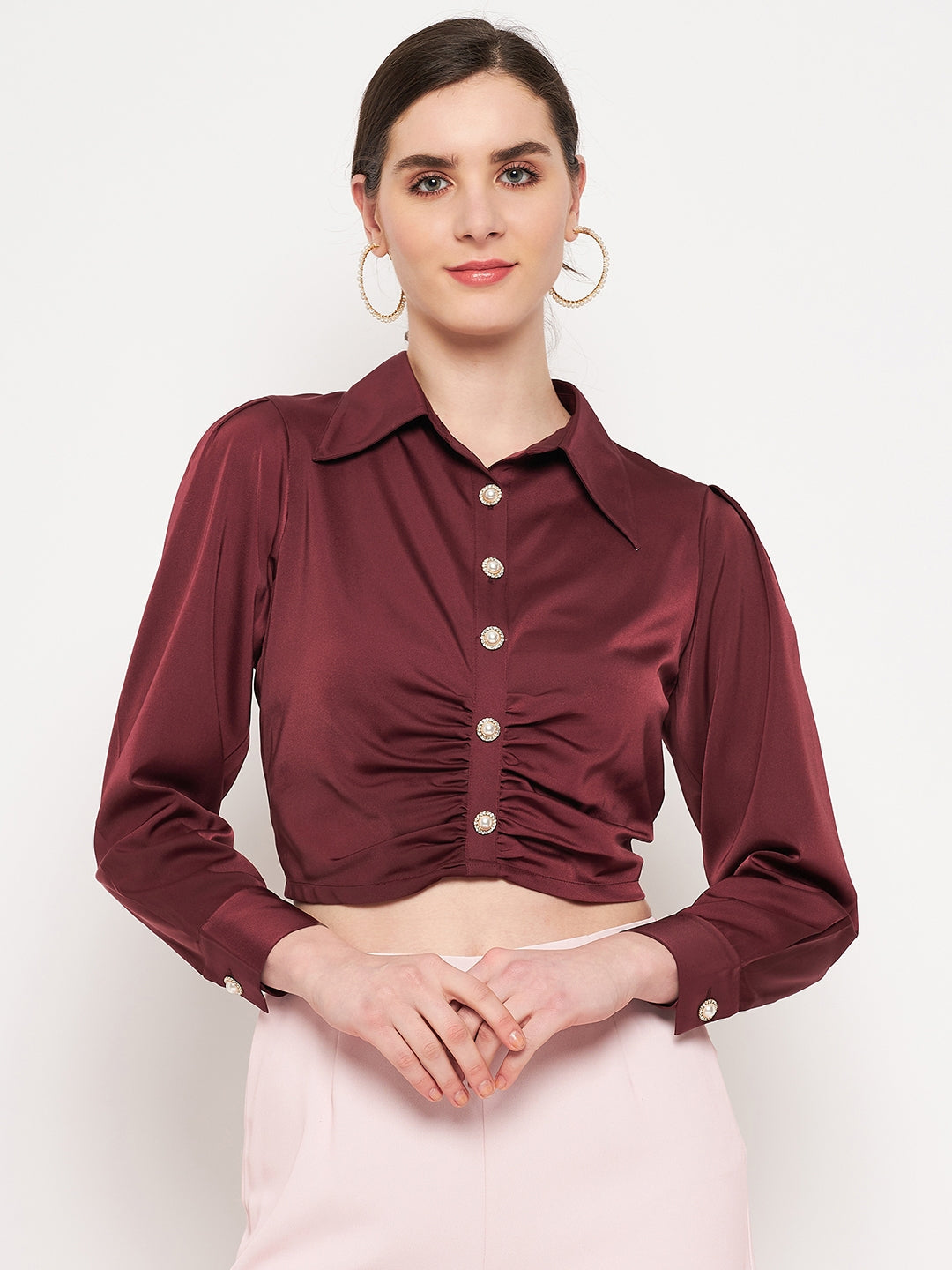 Camla Barcelona Wine Satin Top For Women