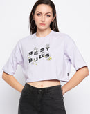Madame Lilac Cotton Typography Crop Tshirt