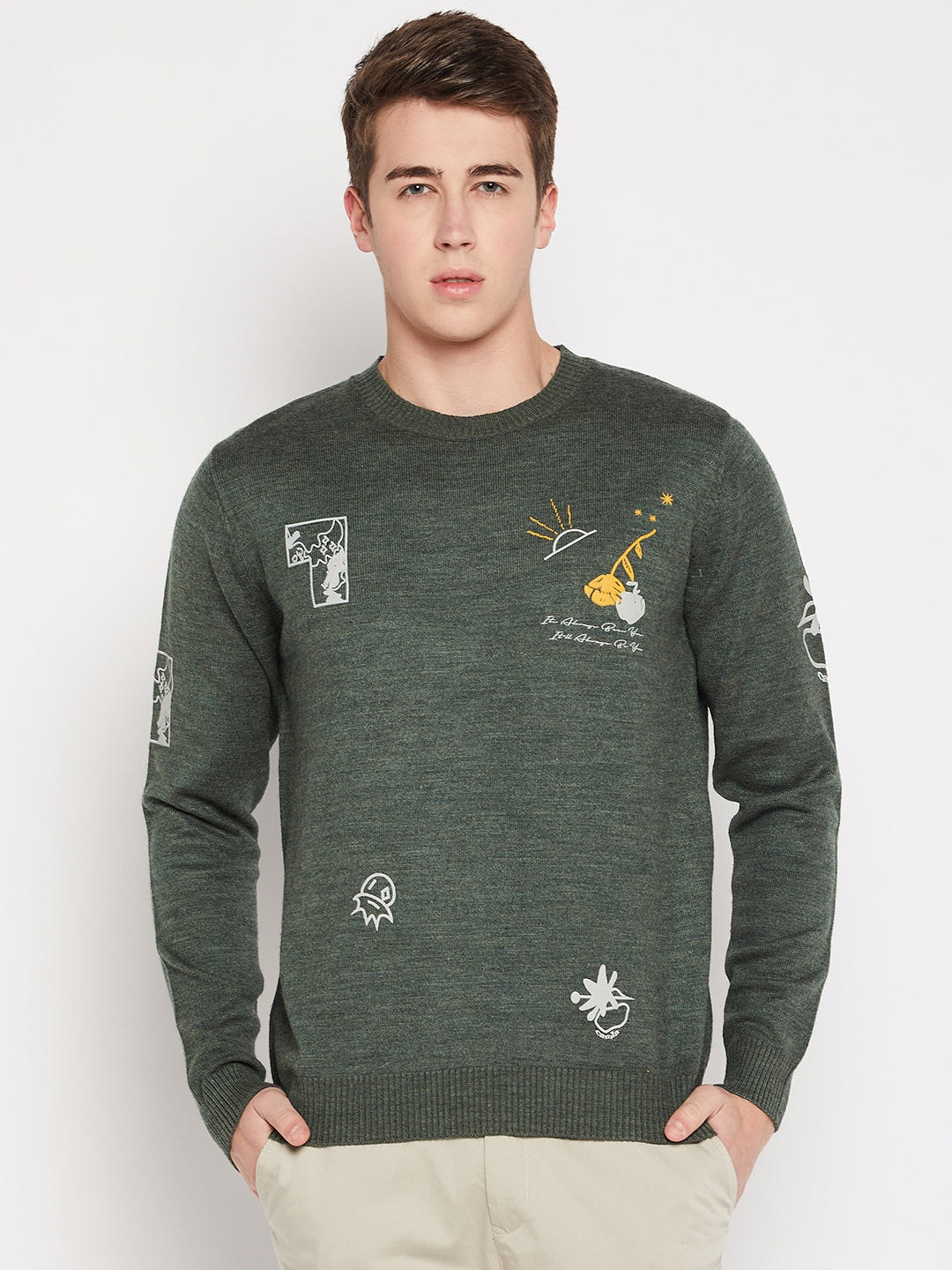 Camla Barcelona Bottle Green Sweater For Men